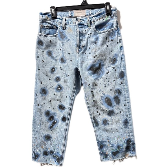 Everlane jeans crop hand painted up cycling denim raw hem shimmer galaxy - Picture 1 of 12
